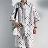 Men's Tracksuits Summer Plaid Sets Men Fashion Short Sleeved ShirtShorts Twopiece Mens Streetwear Loose Hollow Out Set M5XL 230909