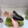 Fashion fur leather slippers womens princetown fur-trimmed leather loafers Round Toe Casual flat mules