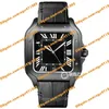 Högkvalitativ asiatisk automatisk klocka 39 8mm Men's Watch Black Roman Dial Black Leather Strap Sapphire Glass Folding Buckle Cale282R