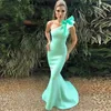 2023 One Shoulder Mint Mermaid Bridesmaid Dresses Draped Garden Country Arabic Wedding Guest Evening Party Gowns Maid of Honor Dress Plus Size