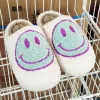 2023 Fashy Women Smile Winter Slippers Soft Plush Faux Fur Shoes Ladies Fluffy Furry Flat Home Indoor Coun Cotton Smiley Shoe Shoe