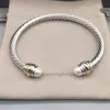 Armband Dy Luxury Designer Twisted Pearl Head Women Fashion Versatile Twist Armband smycken Platinum Platerade bröllopspresent 5mm 4mm tjock