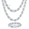 Silver Iced Out Rope Chain Sterling Halsband med diamanter 8mm och 12mm för mäns hiphop -smycken