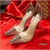 Silver Golden Stiletto Clear Rivet Stud High Heels Pointy Toe Brand chaussures femme robe Spring