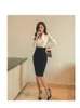 Grundläggande casual klänningar Summer Hot Sale Autumn Black White Stitch Office Mantel Bodycon Pencil Dress High midje Chic Party Women's Dresses 2024