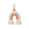 Porte-clés bohème arc-en-ciel en peluche avec pompon, fait à la main en fil de coton, porte-clés à breloques pour femmes, anneaux, cadeaux de noël