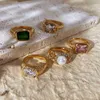 2022 Dunne Ring Band Textuur Gegraveerd Klein Vierkant 3a Zirkonia Steen Zwart Wit Groen Rood Edelsteen zirkoon ringen mode ins 180l