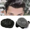 Durable Toupee 0 06-0 08mm Skin Natural looking Remy Human Hair Men wig Full PU Replacements Wigs261H