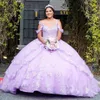 Лавандовые мексиканские платья Quinceanera ручной работы с 3D цветочной аппликацией и кружевом на день рождения, вечерние бальные платья принцессы, Vestidos XV Anos