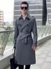 Men's Trench Coats long knee length trench coat men's double breasted raglan sleeves brown British thickened wool inner tank 230909