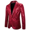 Red Sequin Glitter Blazer Men Night Club Fancy Casual Suit Jacket Coat Male Bright Prom Show Host Stage Clothing European Size13238