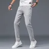 Ice Silk Mens Stretch Quick-Drying Casual Pants Male Youth Korean Style Slim-Fitting Small Straight Half Elastic Waist Versatile Sports Pant