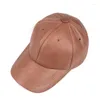 ボールキャップ男性のための男性カジュアルの本物のレザー野球帽Real CowhideBlack/Beige Dad Hats Mens Big Brim Cool Hat