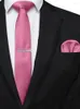 Bow Ties 2.4 "Solid Color Skinny Men's Pink Silk Slips Fick Square Clip Set Luxury Slips For Man Accessories Wedding Party