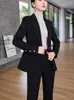 Pantaloni a due pezzi da donna Pantaloni da lavoro alla moda da donna Rosso caffè Scozzese nero da ufficio Blazer e pantaloni Abbigliamento da lavoro formale femminile Chic