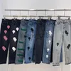 Jeans masculinos designer homens fazem velhos lavados cromos calças retas letras impressões para mulheres homens casuais calças longas estilo corações x0911