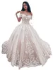 Princess Ball Gown Wedding Dresses Sweetheart Off Shoulder Crystal Muslim Bridal Beaded Lace Appliques Plus Size Party Gowns Robe De Marriage 403