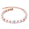 Strand Fashion Inlaid Zircon Bracelets Rose Gold Plated Stainless Steel Ball Simulated Pearl Bracelet Wedding Jewelry For Women