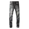 Denim Amiryes Jeans Designer Calças Homem Mens Jean Pintura Autônoma Tinta Salpicada Elástica Slim Fit Calças de Perna Pequena com Tendência Masculina Perfurada High Street Long K45H