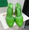 Nouveau bracelet en cuir verni vert pompes 95mm sandales femmes de luxe Designers robe chaussure soirée usine chaussures