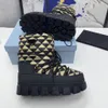 24SS Snow Boots Signature Biker Boots Black Leather Bike Boot with Fabric Combat Bootes equilted Jacquard Fabric إدراج نعل من المطاط غير القابل للانزلاق مصنوعًا من حجم ليث 35-41