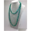 Colliers de perles St0005 Perle turquoise teinte de 8 mm faisant un collier en pierre verte de 42 pouces de long perles naturelles nouées livraison directe Dhgarden Dhox5