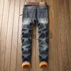 Mäns jeans denim designer hål jeans hög kvalitet rippade för män storlek 28-38 40 höstvinter plus sammet hip hop punk streetwear byxor x0911