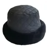 Berets Faux Fur Plush Bucket Chapéu Ao Ar Livre Quente Plus Velvet Sun Cap Down Algodão Macio Panamá Mulheres