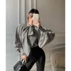 Women's Blouses Korejepo Checkered Ribbon Shirt Tie Bat Sleeve Bow Autumn Loose Slimming Bottom 2023 Gentle Chic Tops