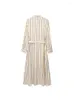 Robes décontractées Mode Femmes Rayé avec Blet 2023 Été Femme Manches longues Revers Simple Boutonnage Casual Robe mi-mollet