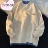 Herrtröjor stickade tröja män mode 2023 Autumn Winter Solid Fake Two-Piece Pullovers Loose O-Neck Knitwear Man Casual