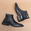 Fashion Buckle Leather Boots Men Shoes Crocodile Pattern Ankle Boots Oxfords Shoes Leather Dress Business Men Boots For Boys Party Boots