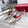 Dress Shoes Sexy Women Pointed Sandals High Heels Shoes Luxury Metal Buckle Brand Summer Real Leather Nude Black Matte Thin Heel 6cm 8cm 10cm Classics V Wedding Shoes w