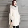 Pele feminina VOLALO roupas de inverno imitar casaco feminino gola de comprimento médio com capuz tosquia de ovelhas