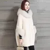 Ropa de invierno VOLALO de piel para mujer, abrigo de imitación para mujer, cuello de longitud media, con capucha, esquila de ovejas para mujer