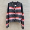Women's Sweater European Fashion Brand Mohair striped long sleeve knitted cardigan