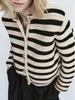 Women's Jackets Women Single Breasted Striped Cardigan Jacket O-Neck Long Sleeve Casual Slim Short Knitted Coat For Ladies 2023 Spring