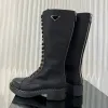 Kvinnor av högsta kvalitet Black Platform Shoes Over the Knee Leather Shoe Cowboy Chelsea Boot Ada Women Knee