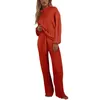 Kvinnors sömnkläder 2023 Kvinnor Sätt hemkläder Fashion Autumn Knitting 2st Outfits Långärmad huva toppar och breda benbyxor Casual Lounge Wear