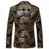 Blazer dorado negro para hombre, chaqueta de traje de boda con estampado floral de Paisley, trajes elegantes ajustados, ropa de escenario para hombre, Blazers Designs285A