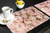 Tovagliette da tavolo 4/6 pezzi Set tovagliette Rose Fiori rosa Cotone Lino Accessori da cucina Decorativi per la casa