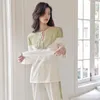 Women's Sleepwear White Pajamas Suit With Buttons Lapel Two Pieces Shirt&Pants Set Sexy Pyjamas Pour Femme Long Sleeve Home Clothes