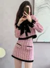 Sukienki robocze Koreańska moda vintage Velvet Patchwork Tweed dwuczęściowy zestaw kobiet krótka kurtka Mini spódnica 2 ustawia stroje