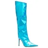Designer New Autumn Fashion Women High Boot Pointed Slim Fit Zipper Patent Leather Silver High Heel Boots Storlek 35-45