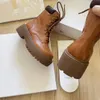 Bottes Bottines à plateforme pour femmes, chaussures en cuir véritable de styliste à talons épais, nouvelles demi-bottes d'hiver 2023, bottes à bout rond, noir et marron, taille 35-40