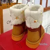 Winter warm wool snow boots Cowhide suede Ankle Casual Chunky Platform Half Booties women's outdoor designer flat shoes factory footwear