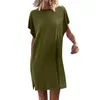 Casual Dresses Womens Summer T Shirt Kort ärm Batwing ärmar klänning slit strand mini tunika topp lös