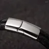 Charme pulseiras pulseira mão tecer couro preto corda corrente de aço inoxidável pulseiras magnéticas presente da amizade dos homens