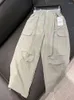 Pantaloni da donna 2023 Abbigliamento primaverile ed estivo Salopette a vita dritta in nylon con decorazione tascabile casual per tutti i fiammiferi