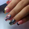 Valse nagels Franse goudfolie nagel Zoete koele golvende lijn Kunstmatige manicure kunst voor dagelijks leven, dagelijks gebruik